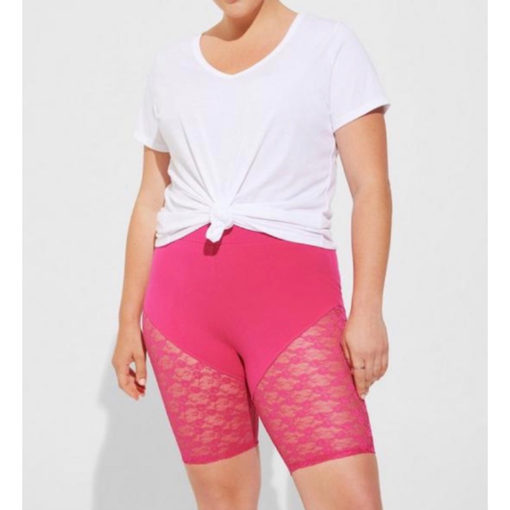 🆕 Pink 9 Inch Signature Waist Lace Inset Bike Short 1 1X 14 16 NWT Torrid New!